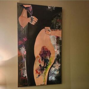 Abstract Art Canvas with Black and Multicolor Design